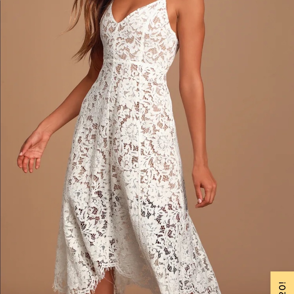 One Wish White Lace Midi Dress